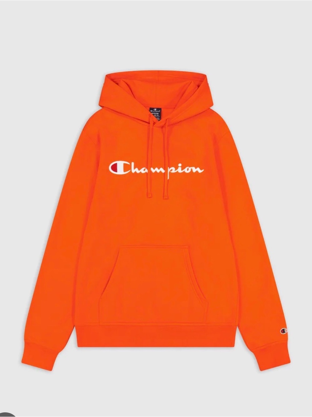 Champion Orange Pullover Hoodie with White Script Logo